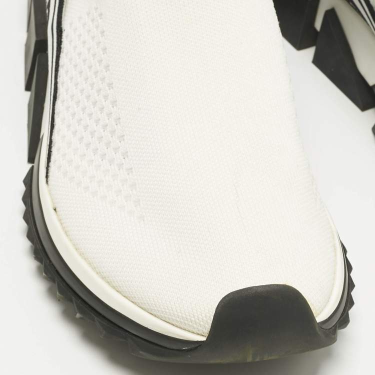 Pre Owned Dolce & Gabbana Cream Knit Fabric Sorrento Slip On Sneakers Size 39