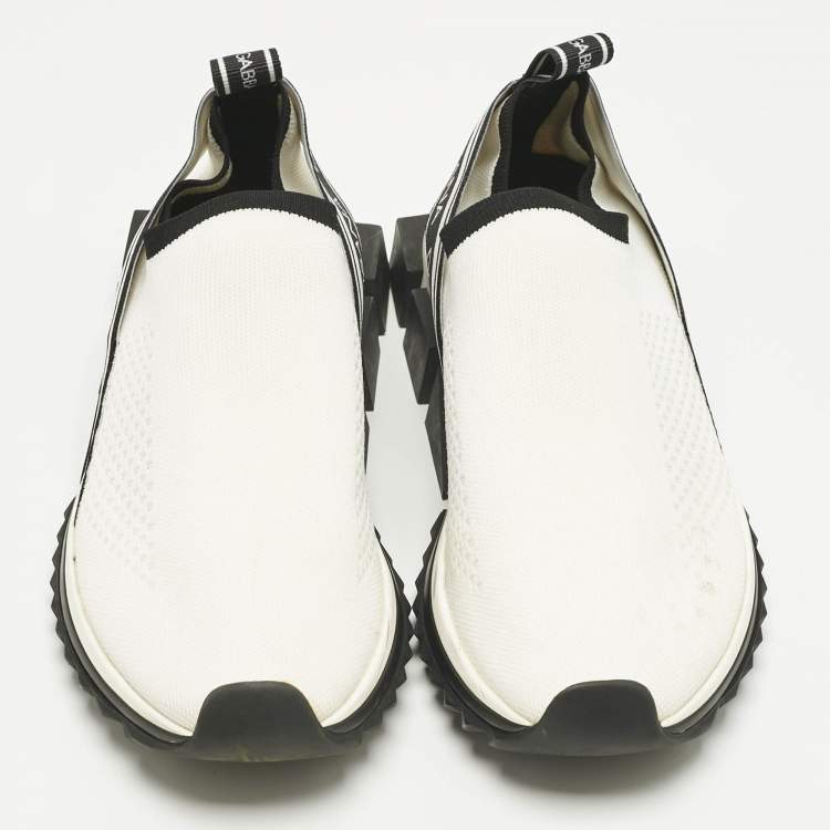 Pre Owned Dolce & Gabbana Cream Knit Fabric Sorrento Slip On Sneakers Size 39