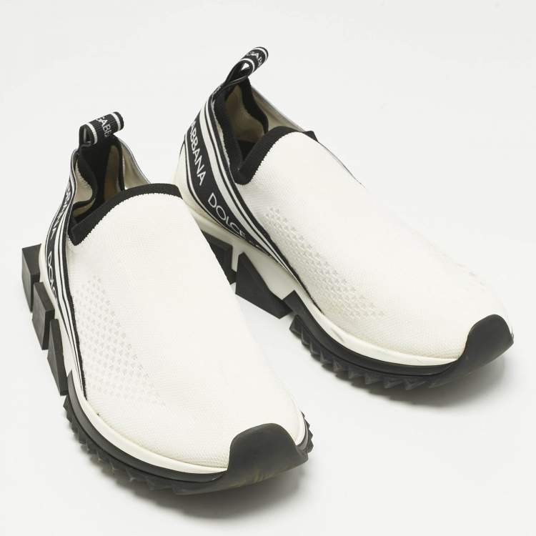 Pre Owned Dolce & Gabbana Cream Knit Fabric Sorrento Slip On Sneakers Size 39