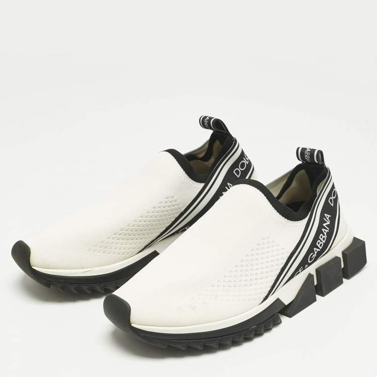 Pre Owned Dolce & Gabbana Cream Knit Fabric Sorrento Slip On Sneakers Size 39