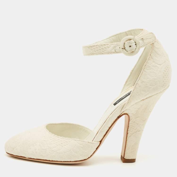 Pre Owned Dolce & Gabbana White Jacquard Majolica Mary Jane Pumps Size 38