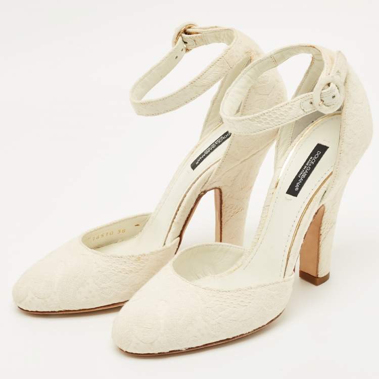 Pre Owned Dolce & Gabbana White Jacquard Majolica Mary Jane Pumps Size 38