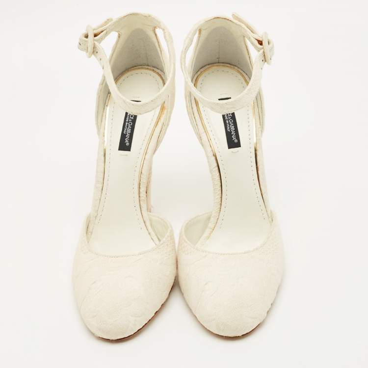 Pre Owned Dolce & Gabbana White Jacquard Majolica Mary Jane Pumps Size 38