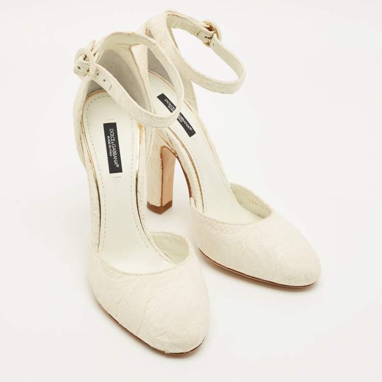 Pre Owned Dolce & Gabbana White Jacquard Majolica Mary Jane Pumps Size 38