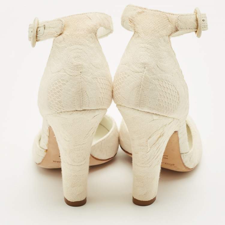 Pre Owned Dolce & Gabbana White Jacquard Majolica Mary Jane Pumps Size 38