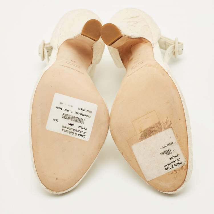 Pre Owned Dolce & Gabbana White Jacquard Majolica Mary Jane Pumps Size 38