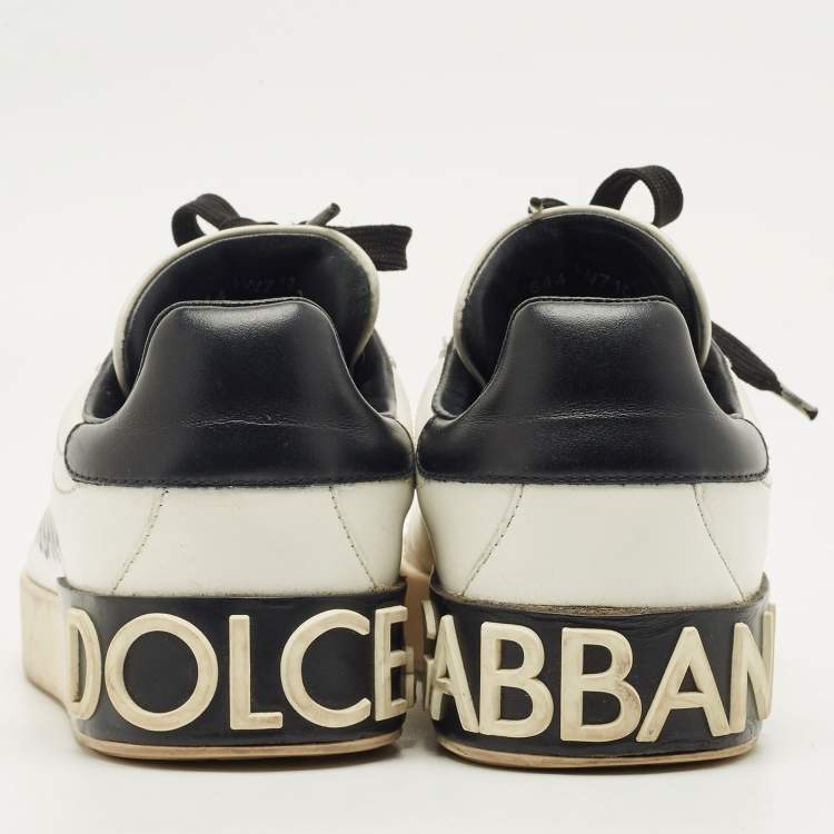 Pre Owned Dolce & Gabbana White/Black Leather Portofino Low Top Sneakers Size 37
