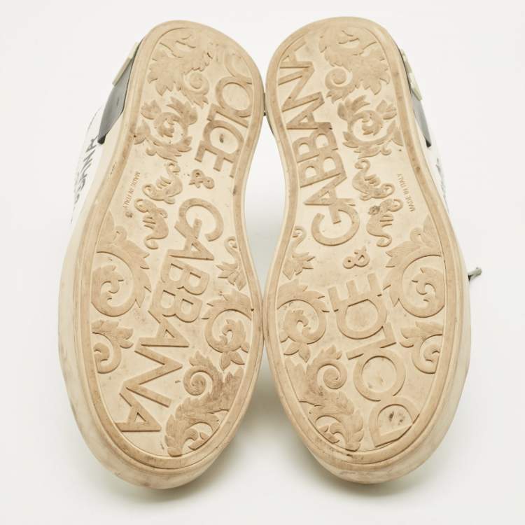 Pre Owned Dolce & Gabbana White/Black Leather Portofino Low Top Sneakers Size 37