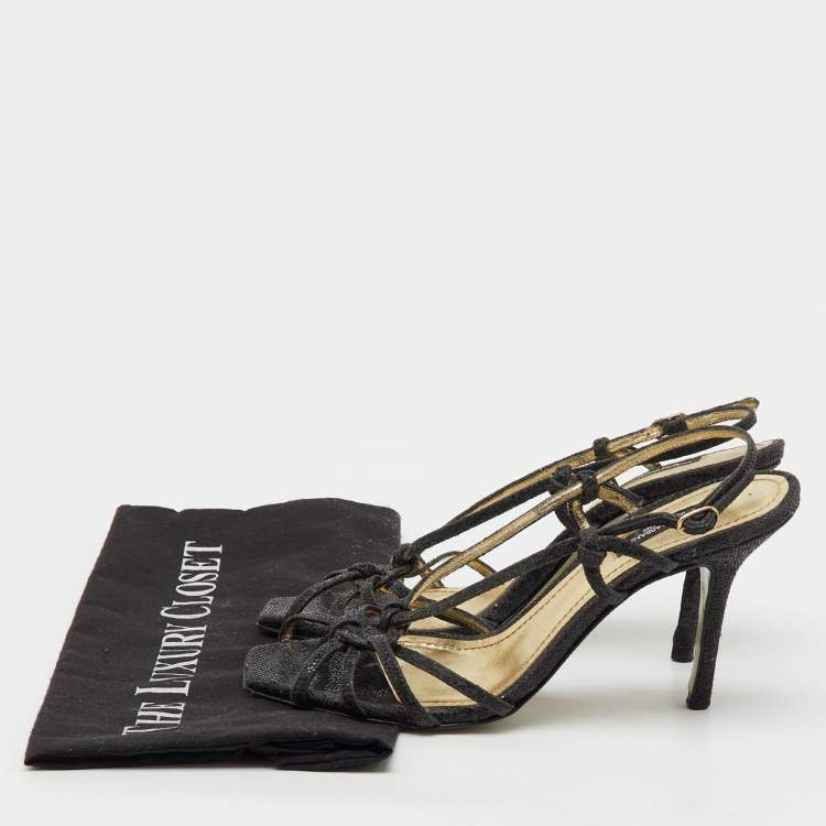 Pre Owned Dolce & Gabbana Black Glitter Strappy Slingback Sandals Size 37
