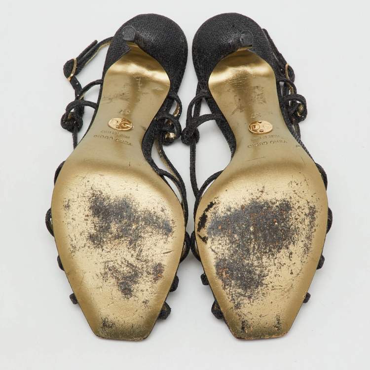 Pre Owned Dolce & Gabbana Black Glitter Strappy Slingback Sandals Size 37