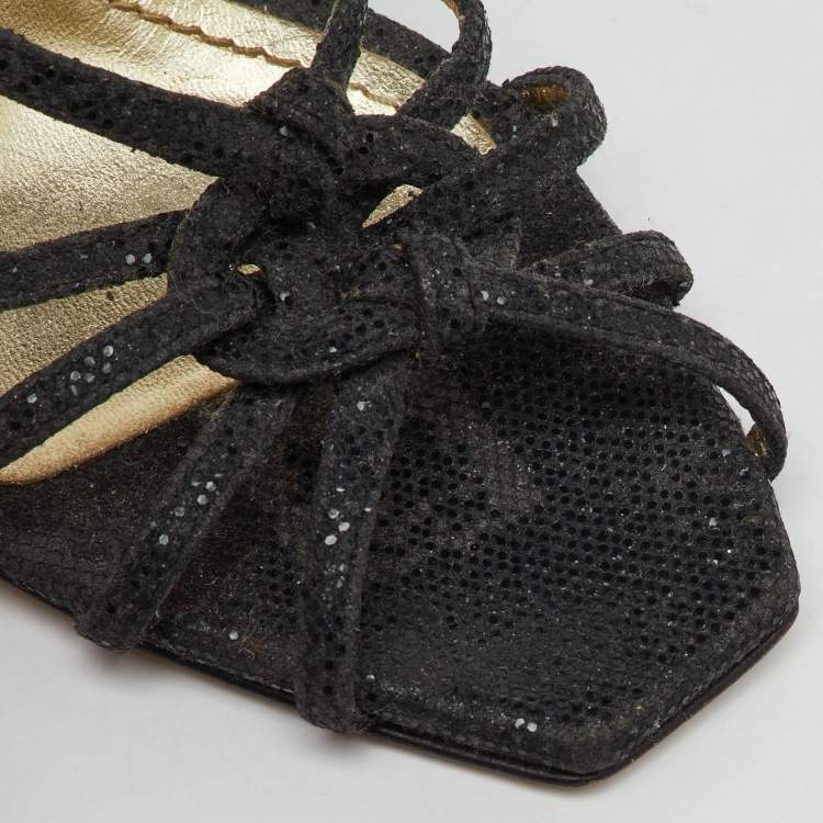 Pre Owned Dolce & Gabbana Black Glitter Strappy Slingback Sandals Size 37
