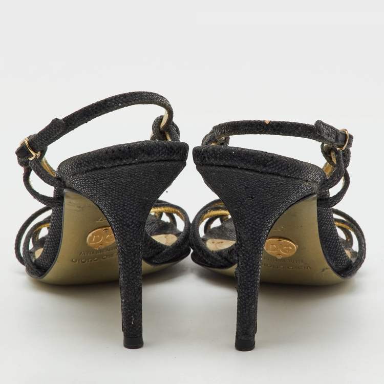 Pre Owned Dolce & Gabbana Black Glitter Strappy Slingback Sandals Size 37