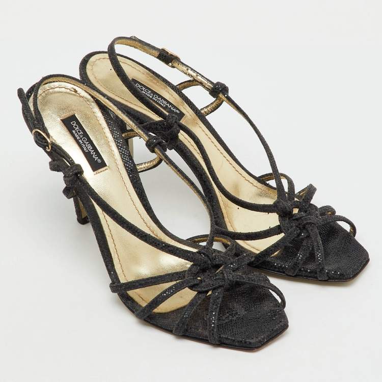 Pre Owned Dolce & Gabbana Black Glitter Strappy Slingback Sandals Size 37