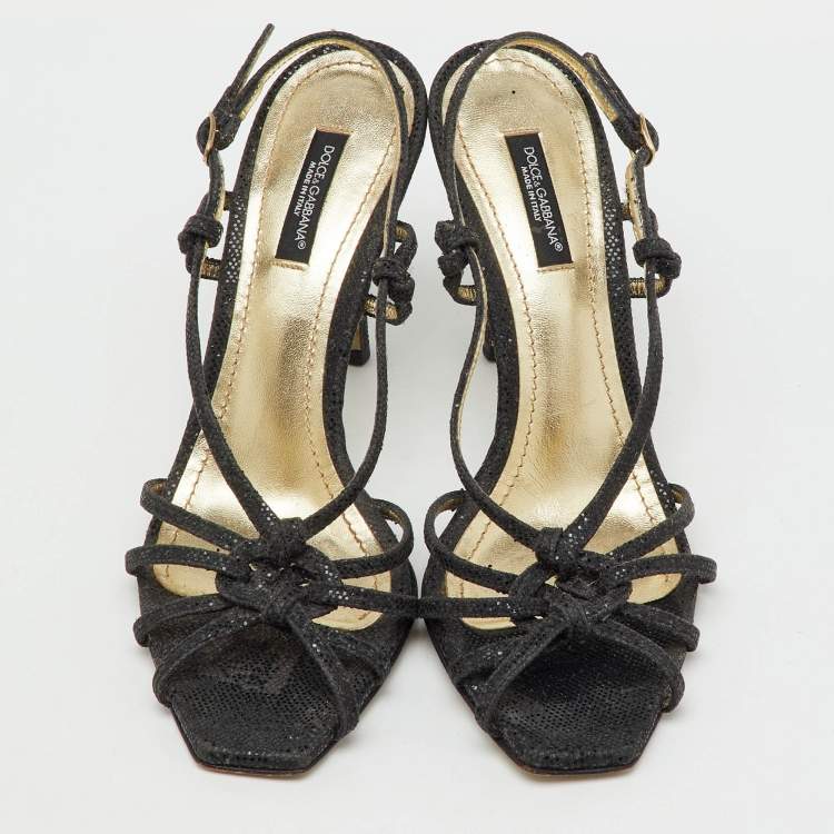 Pre Owned Dolce & Gabbana Black Glitter Strappy Slingback Sandals Size 37