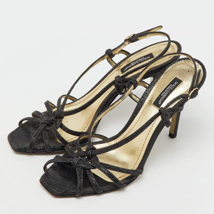 Pre Owned Dolce & Gabbana Black Glitter Strappy Slingback Sandals Size 37