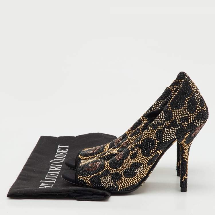 Pre Owned Dolce & Gabbana Black Stretch Fabric Metal Rhinestone Embellished Ankle Boots Size 36