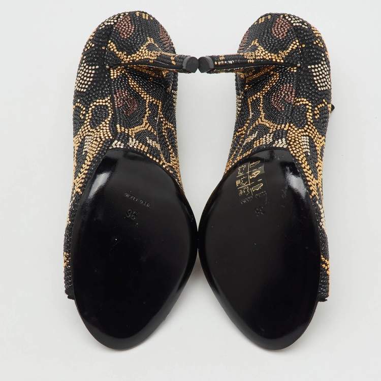 Pre Owned Dolce & Gabbana Black Stretch Fabric Metal Rhinestone Embellished Ankle Boots Size 36