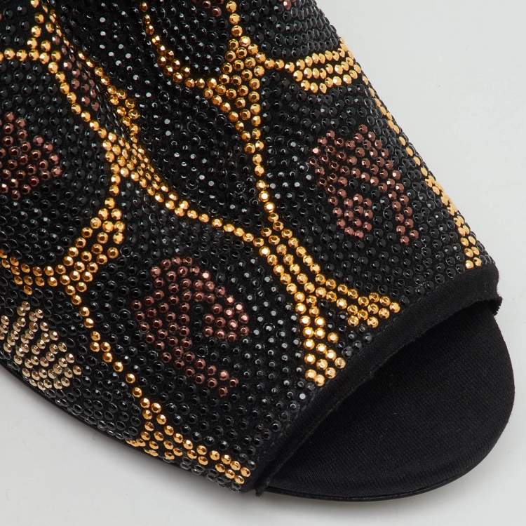 Pre Owned Dolce & Gabbana Black Stretch Fabric Metal Rhinestone Embellished Ankle Boots Size 36