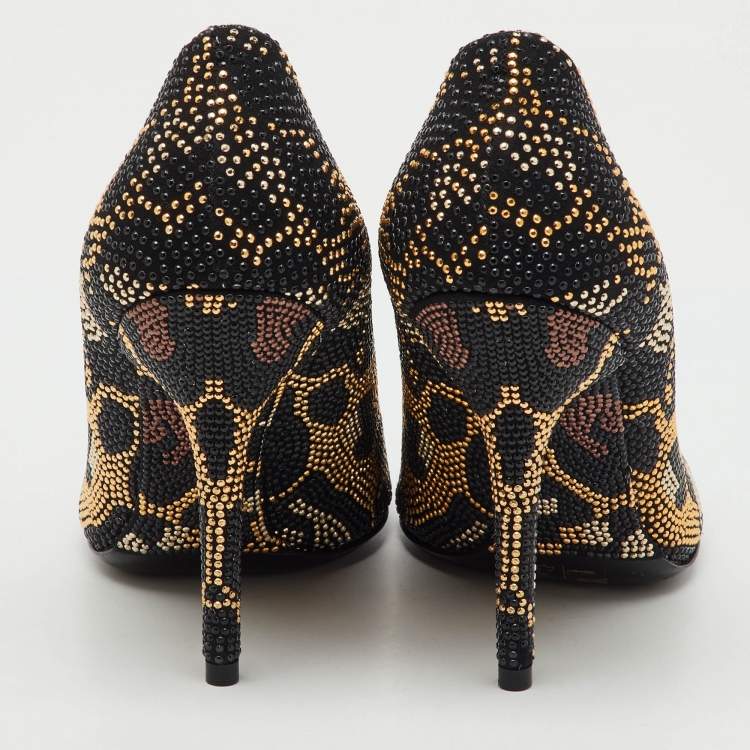 Pre Owned Dolce & Gabbana Black Stretch Fabric Metal Rhinestone Embellished Ankle Boots Size 36