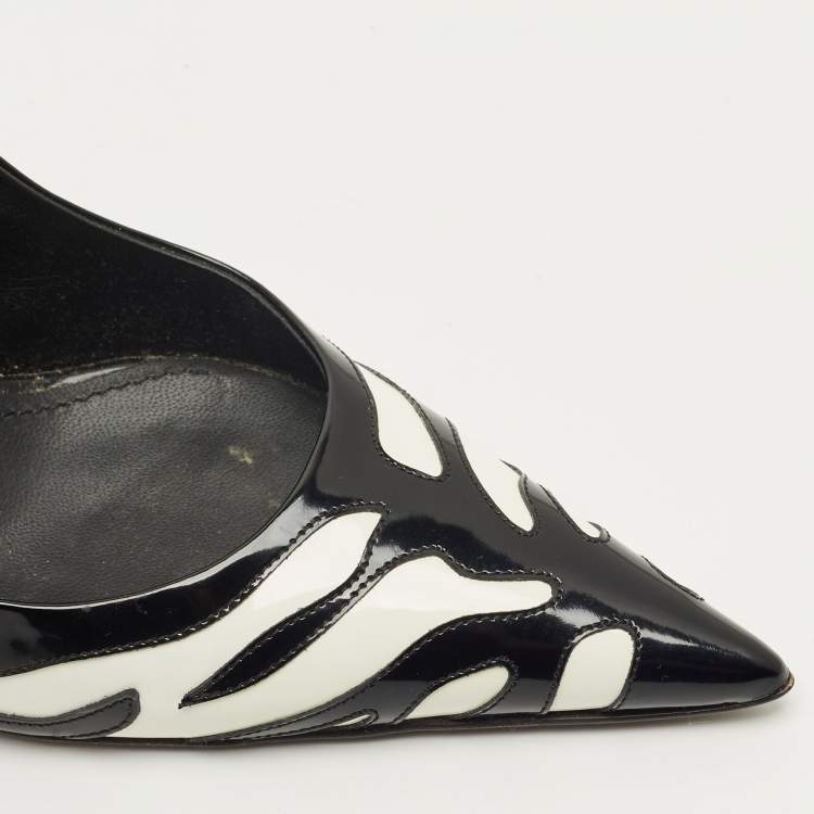 Pre Owned Dolce & Gabbana White/Black Patent Leather Pointed Toe Slingback Pumps Size 40