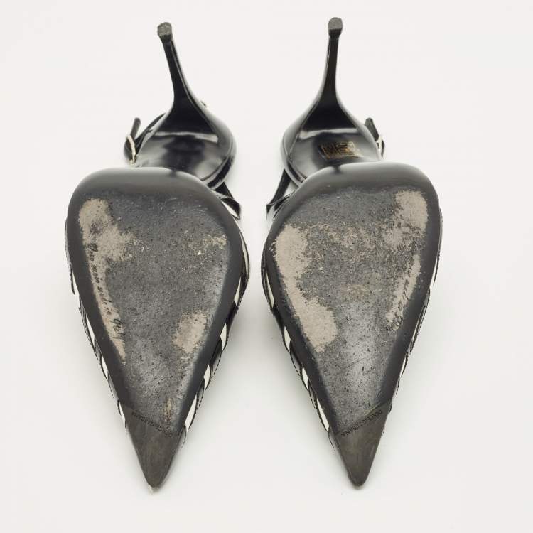 Pre Owned Dolce & Gabbana White/Black Patent Leather Pointed Toe Slingback Pumps Size 40