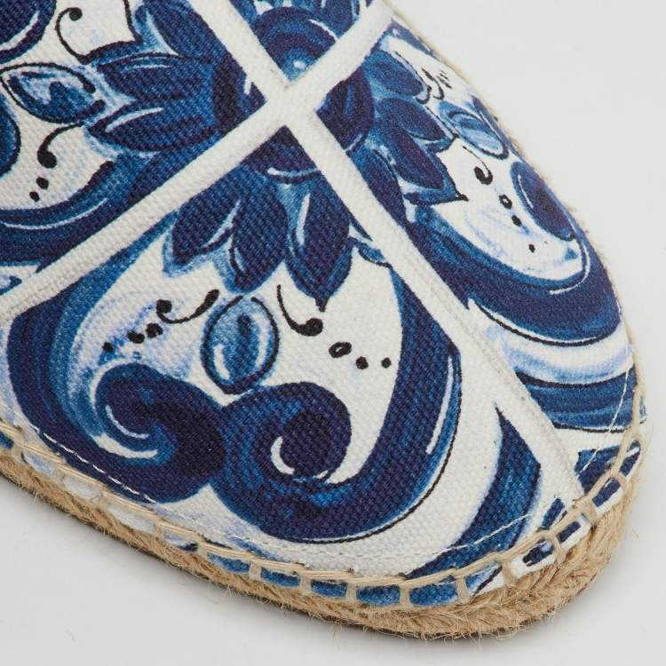 Pre Owned Dolce & Gabbana Multicolor Maiolica Print Canvas and Leather Slip On Espadrilles Size 46
