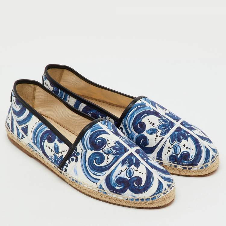 Pre Owned Dolce & Gabbana Multicolor Maiolica Print Canvas and Leather Slip On Espadrilles Size 46