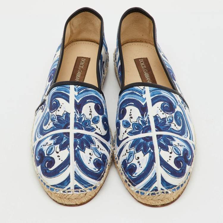 Pre Owned Dolce & Gabbana Multicolor Maiolica Print Canvas and Leather Slip On Espadrilles Size 46