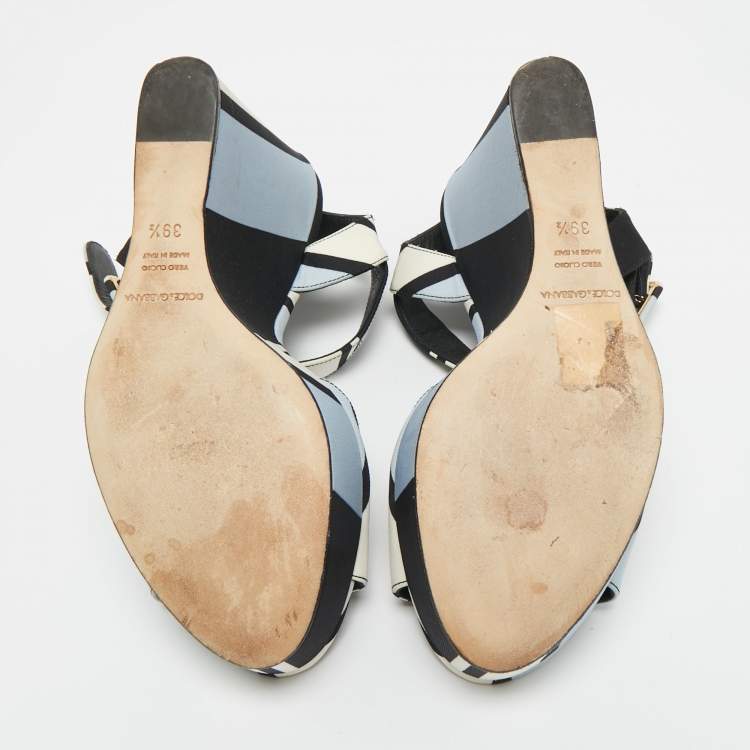 Pre Owned Dolce & Gabbana Tricolor Fabric T Strap Wedge Platform Sandals Size 39.5