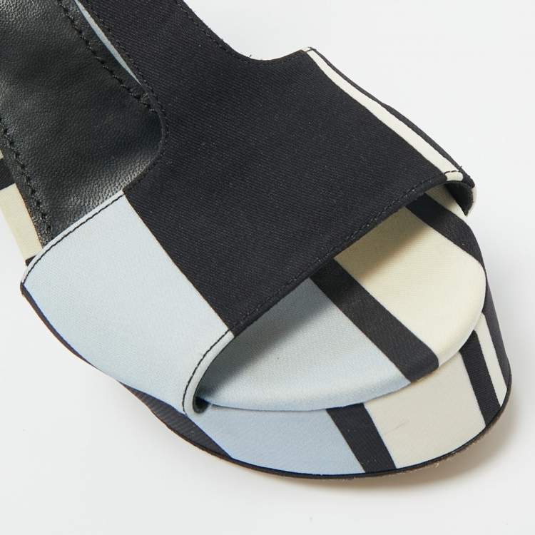 Pre Owned Dolce & Gabbana Tricolor Fabric T Strap Wedge Platform Sandals Size 39.5