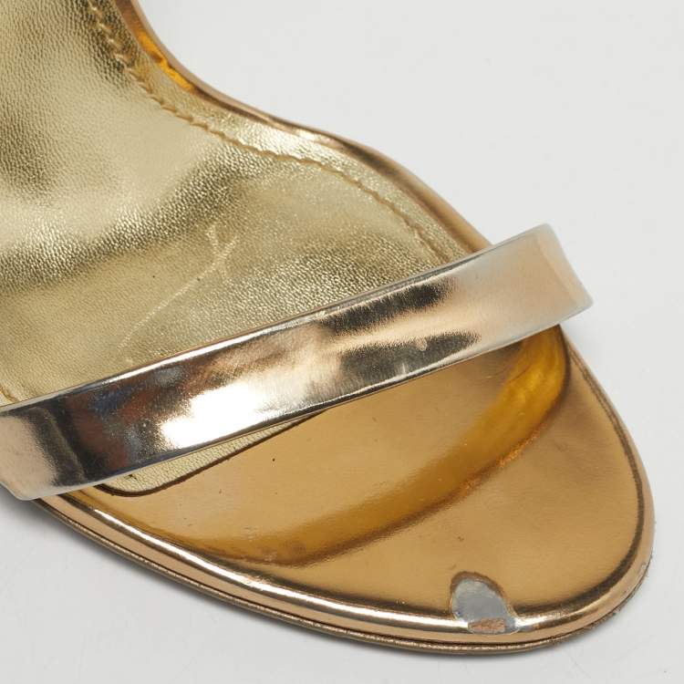 Pre Owned Dolce & Gabbana Gold Leather Keira Ankle Strap Sandals Size 40