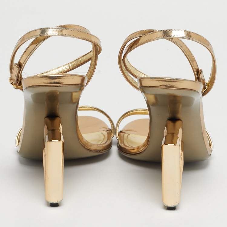 Pre Owned Dolce & Gabbana Gold Leather Keira Ankle Strap Sandals Size 40