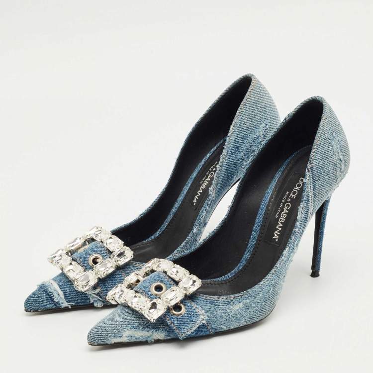 Pre Owned Dolce & Gabbana Blue Denim Crystal Embellish Pumps Size 39