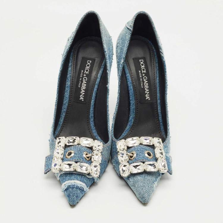 Pre Owned Dolce & Gabbana Blue Denim Crystal Embellish Pumps Size 39