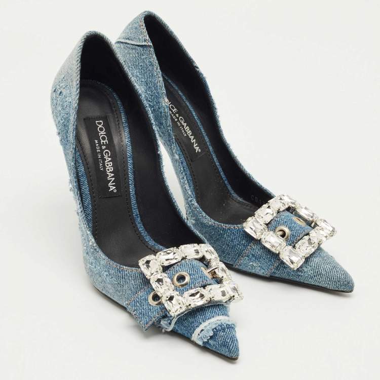 Pre Owned Dolce & Gabbana Blue Denim Crystal Embellish Pumps Size 39