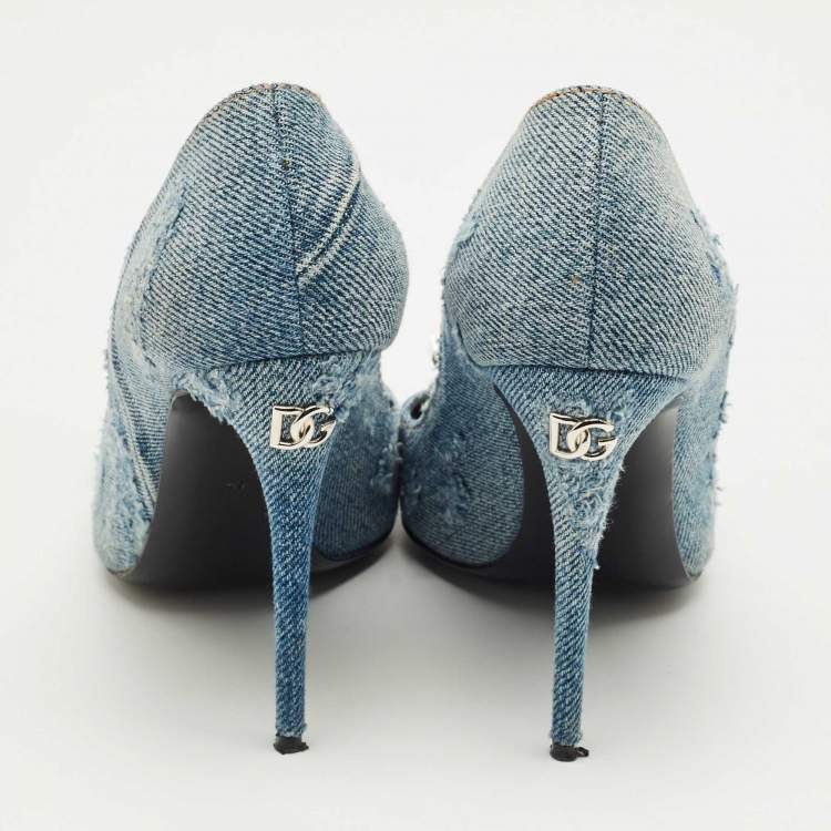 Pre Owned Dolce & Gabbana Blue Denim Crystal Embellish Pumps Size 39
