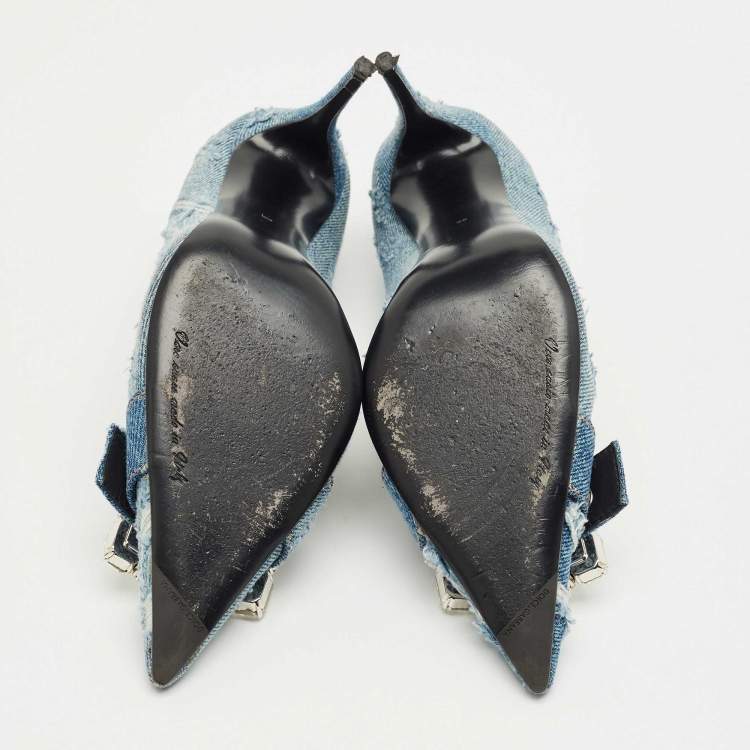 Pre Owned Dolce & Gabbana Blue Denim Crystal Embellish Pumps Size 39