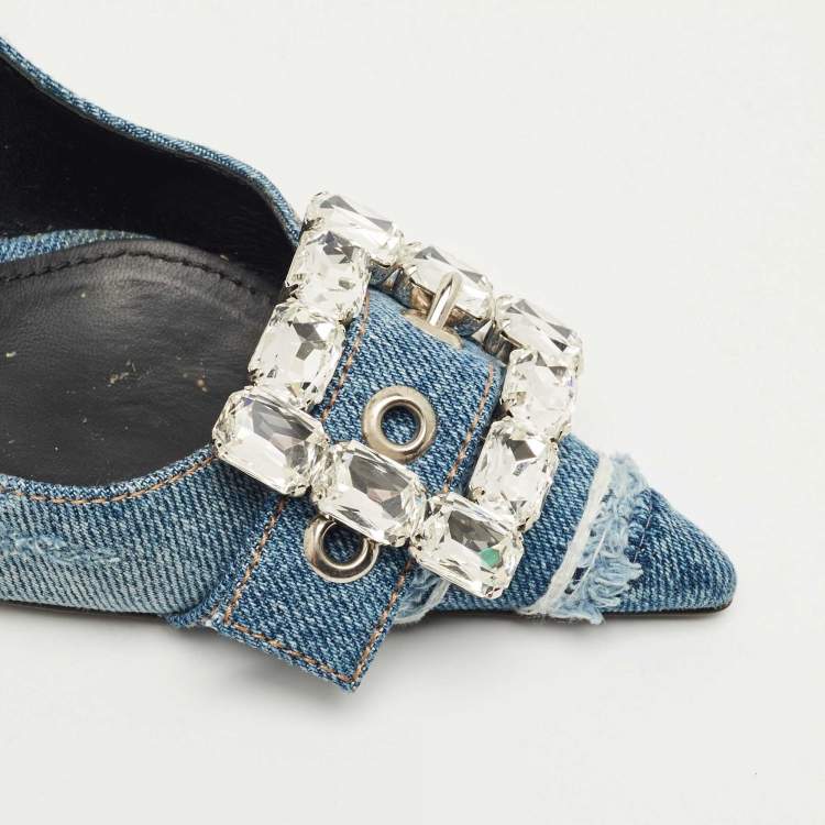 Pre Owned Dolce & Gabbana Blue Denim Crystal Embellish Pumps Size 39