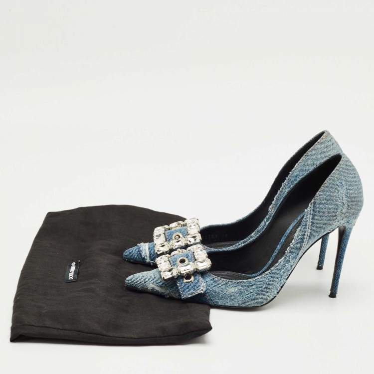 Pre Owned Dolce & Gabbana Blue Denim Crystal Embellish Pumps Size 39