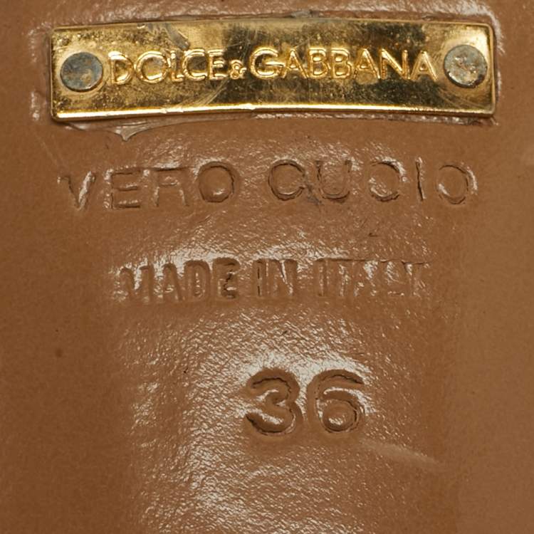 Pre Owned Dolce & Gabbana Black Leather Logo Plaque Thong Sandals Size 36