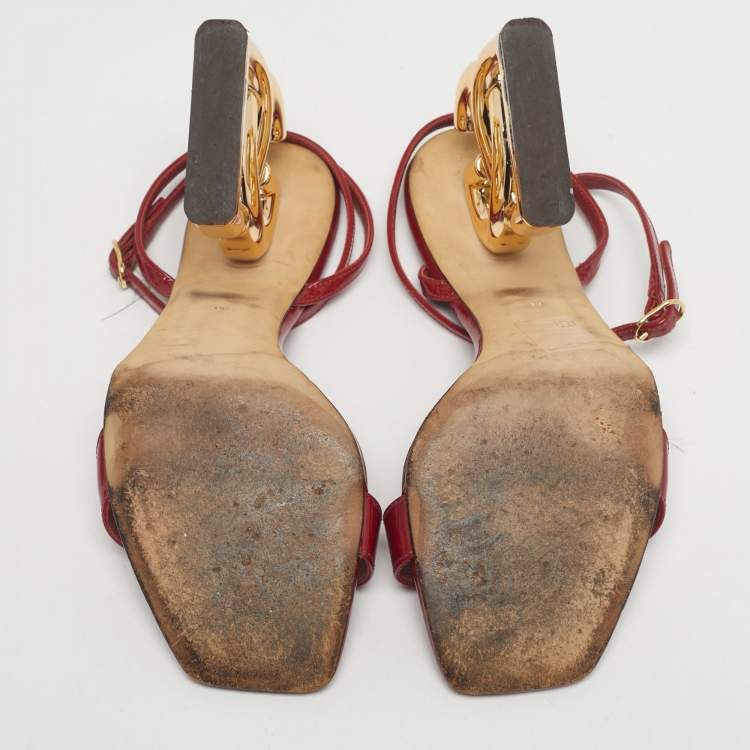 Pre Owned Dolce & Gabbana Red Patent Leather Keira Ankle Strap Sandals Size 39