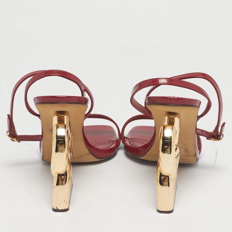 Pre Owned Dolce & Gabbana Red Patent Leather Keira Ankle Strap Sandals Size 39