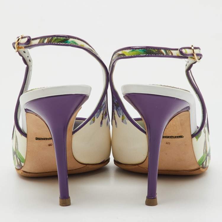 Pre Owned Dolce & Gabbana Multicolor Floral Print Patent Leather Slingback Pumps Size 40