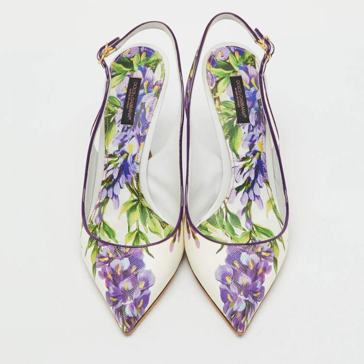 Pre Owned Dolce & Gabbana Multicolor Floral Print Patent Leather Slingback Pumps Size 40