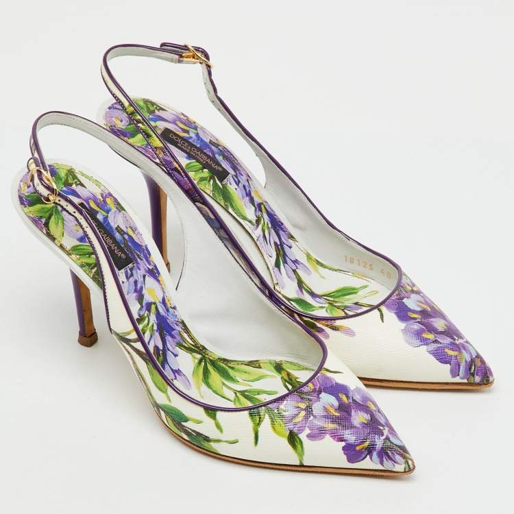 Pre Owned Dolce & Gabbana Multicolor Floral Print Patent Leather Slingback Pumps Size 40