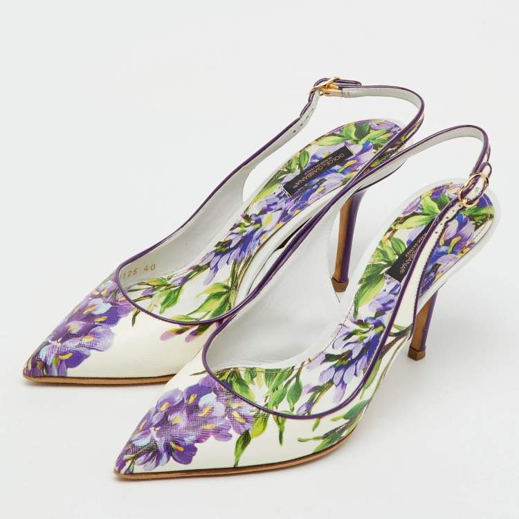 Pre Owned Dolce & Gabbana Multicolor Floral Print Patent Leather Slingback Pumps Size 40