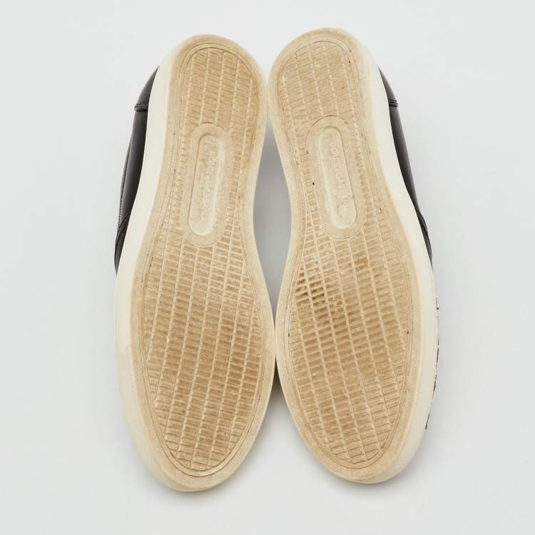 Pre Owned Dolce & Gabbana Black Leather Embellished Slip On Sneakers Size 39