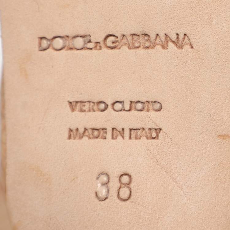 Pre Owned Dolce & Gabbana Beige/Brown Straw Crystal Embellished Ankle Strap Sandals Size 38