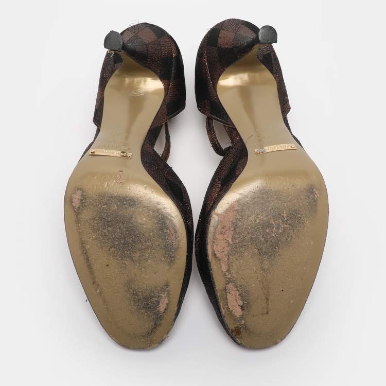 Pre Owned Dolce & Gabbana Metallic Lurex Fabric Peep Toe Ankle Strap Pumps Size 38.5