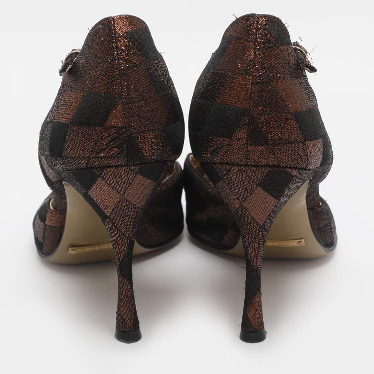 Pre Owned Dolce & Gabbana Metallic Lurex Fabric Peep Toe Ankle Strap Pumps Size 38.5